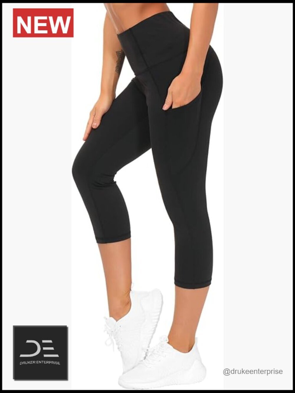 Thick High Waist Capris with Pockets, Tummy Control Yoga Pants